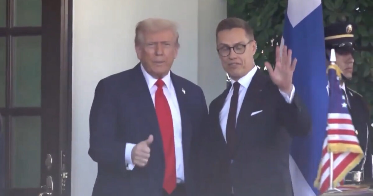 Former President Donald Trump and Finnish Prime Minister Alexander Stubb pose for a photo outside the White House, showcasing diplomatic relations between the United States and Finland.