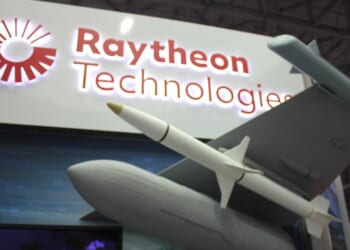 Missiles under the Raytheon logo.