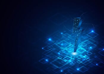 Abstract energy or lightning symbol. Innovative concept of technology circuit boards related to electric power or renewable energy or energy cloud. vector illustration