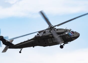 A Black Hawk helicopter in flight.