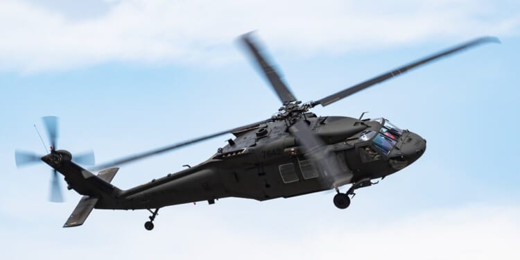 A Black Hawk helicopter in flight.