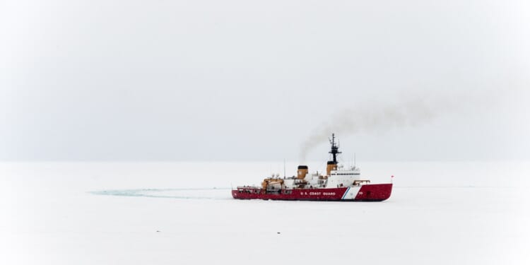 A US Coast Guard icebreaker at sail.