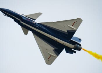 A Chinese J-10 fighter in flight.