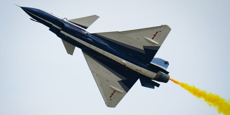 A Chinese J-10 fighter in flight.