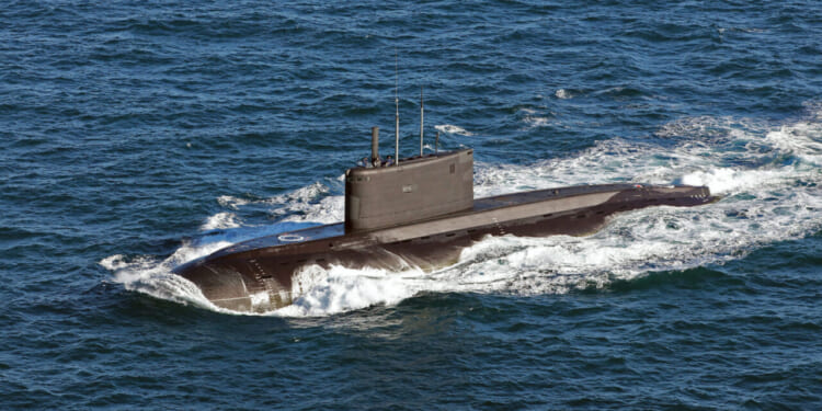 A Russian Project 877 Kilo-class submarine sailing in the English Channel in 2018.
