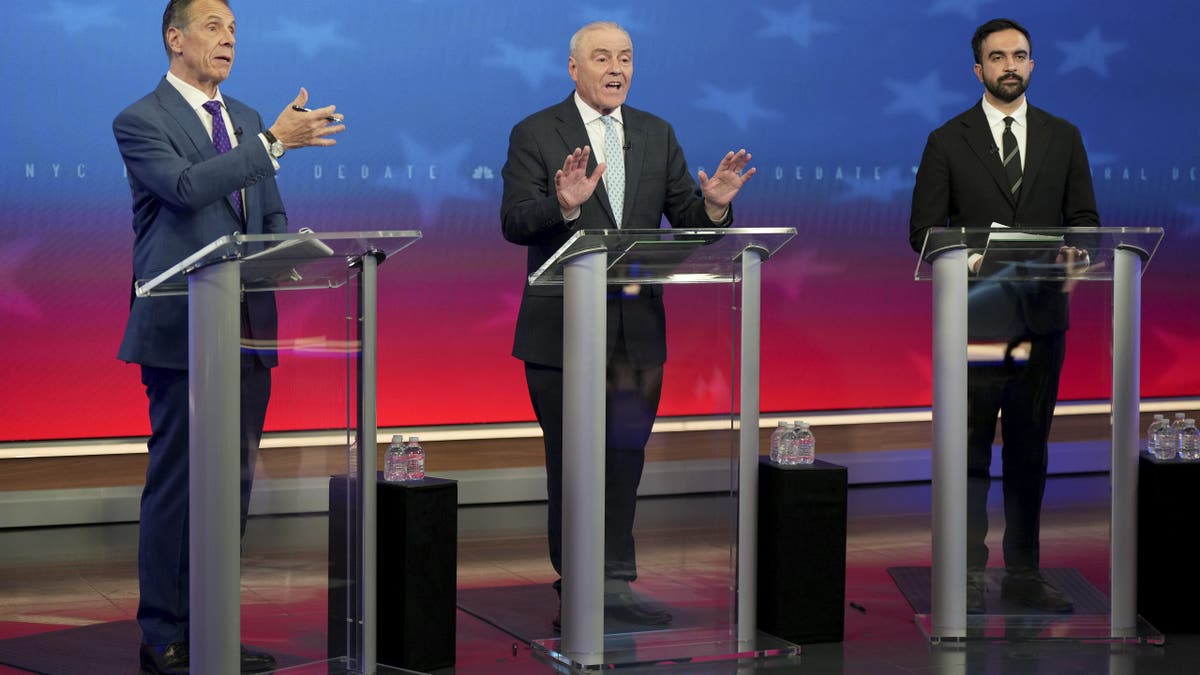 NYC mayoral candidates on stage at Wednesday debate.