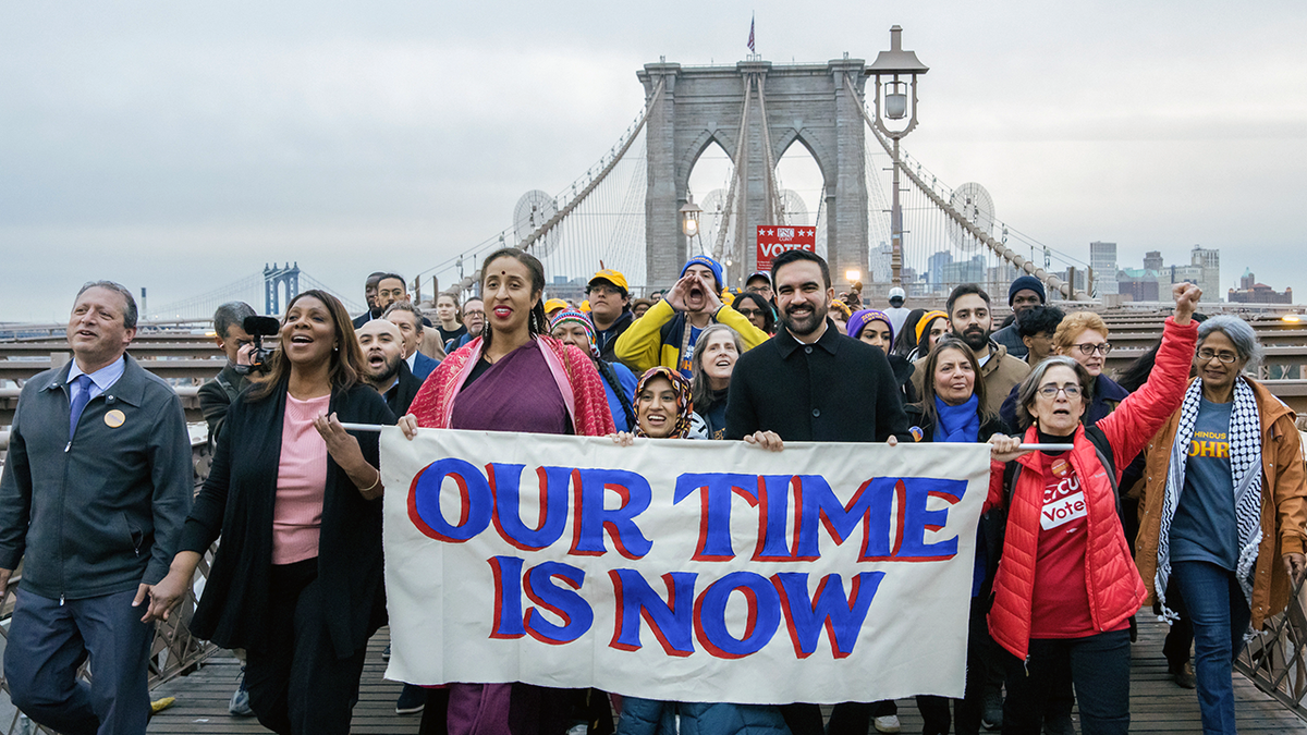 Zohran Mamdani on the Brooklyn Bridge