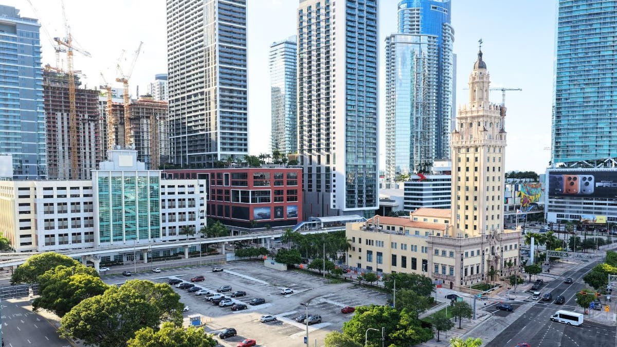 Aerial view of Miami Dade College area and Freedom Tower, site proposed for Trump library.