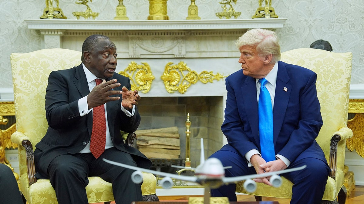 President Donald Trump meets South African President Cyril Ramaphosa