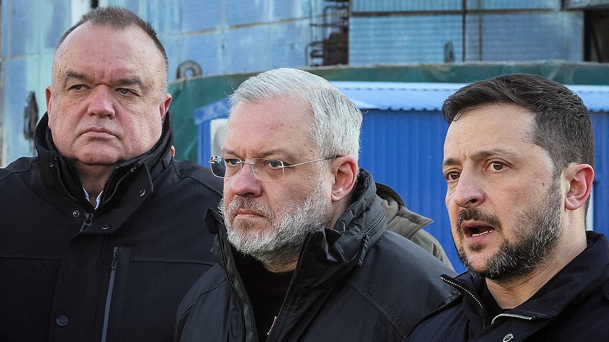 Ukraine's President Volodymyr Zelenskiy, Ukrainian Energy Minister German Galushchenko and head of Ukraine's state nuclear power company Energoatom Petro Kotin visit the Khmelnytskyi Nuclear Power Plant, amid Russia's attack on Ukraine, near the town of Netishyn, in Khmelnytskyi region.