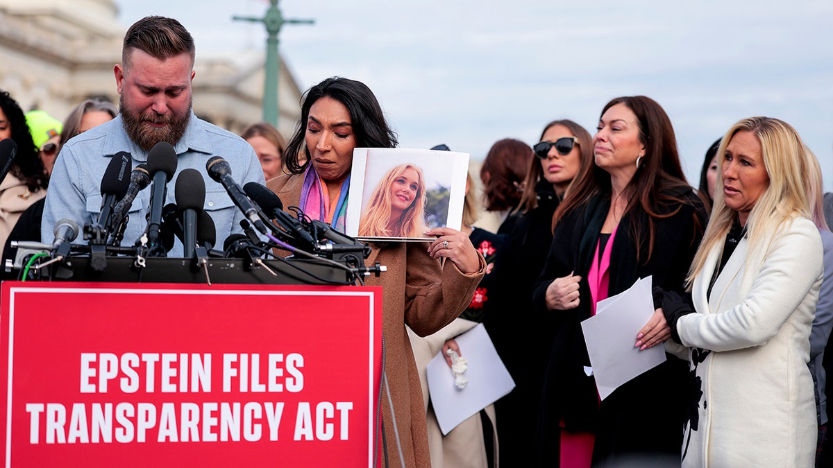 Sky Roberts, brother of Virginia Giuffre, speaks in Washington, D.C.