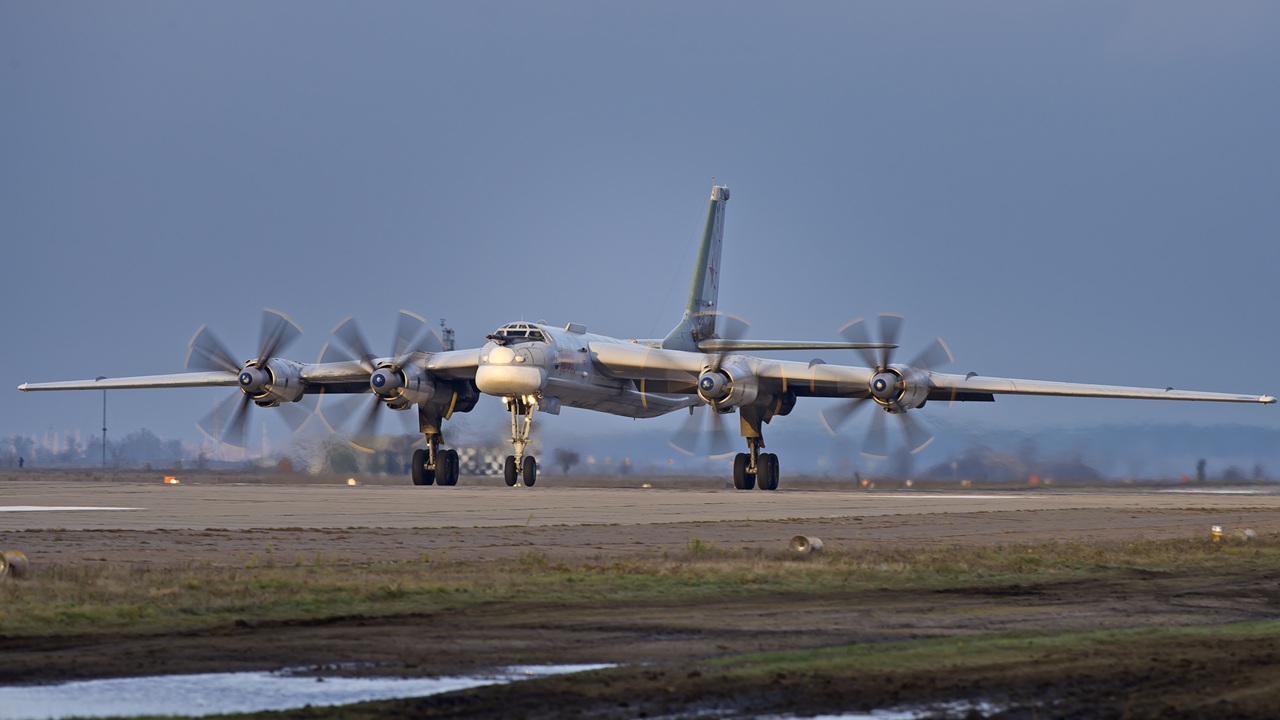 A Tu-95 bomber taking off.