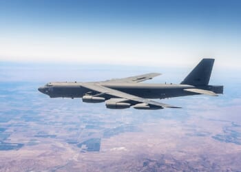 A B-52 Stratofortress in flight.