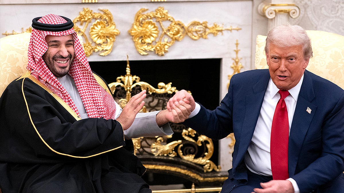 President Donald Trump meets with Saudi Crown Prince Mohammed bin Salman in the Oval Office.