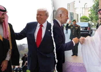 Trump shakes Saudi Crown Prince's hand, criticizes Biden's fist bump