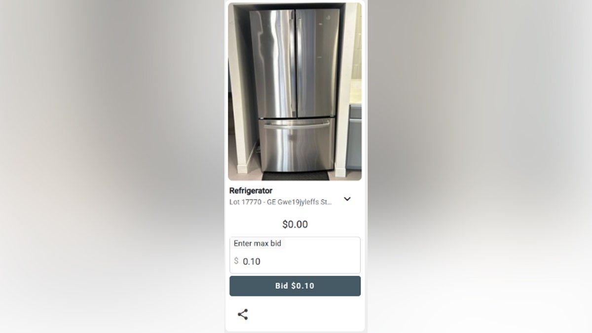 A listing for a refrigerator being sold at 10 cents.