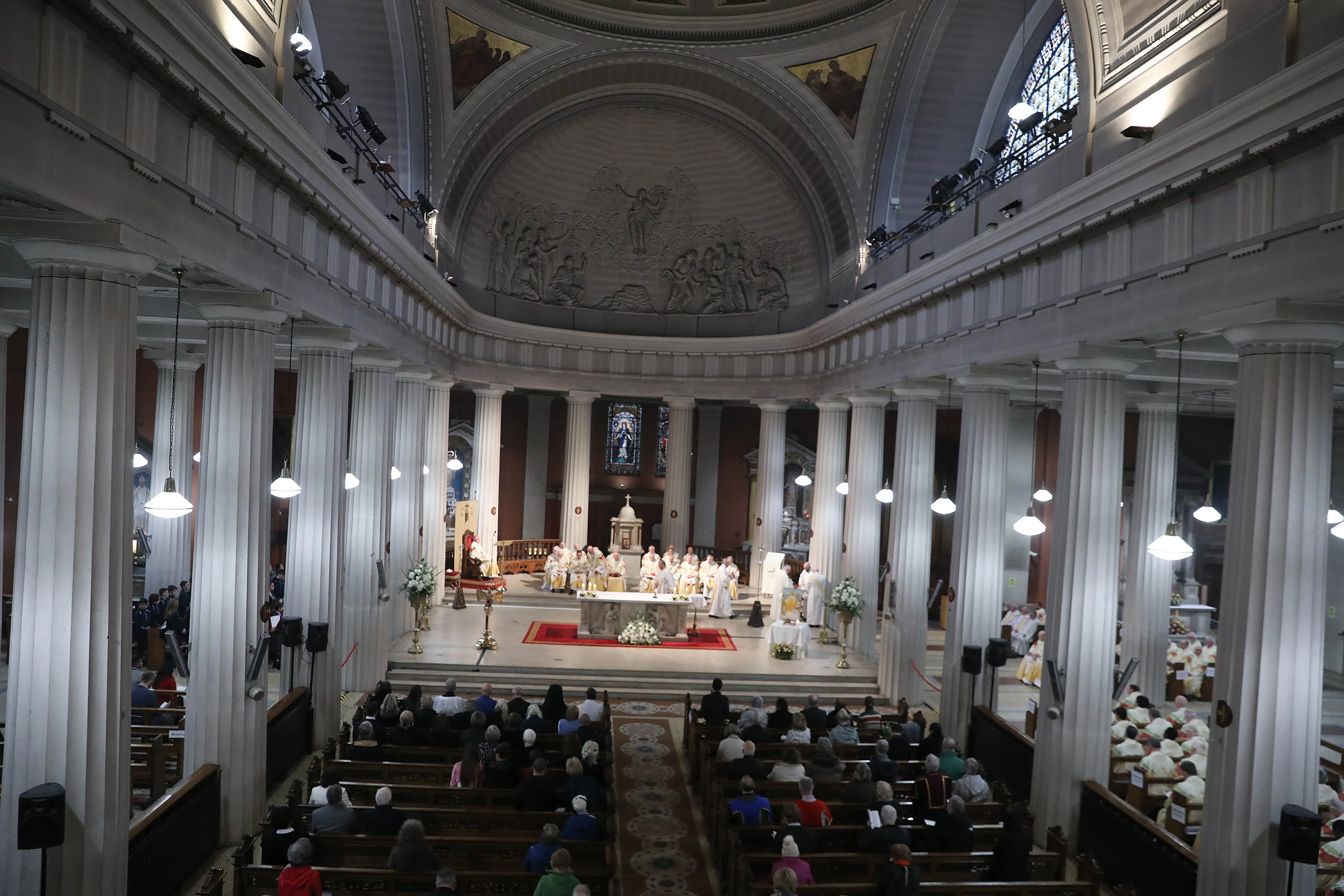 Catholic faithful gather on Friday, Nov. 14, 2025, in St. Mary’s Pro Cathedral to celebrate two milestones: a decree from Pope Leo XIV formally designating St. Mary’s Pro Cathedral as the cathedral of the Archdiocese of Dublin and the cathedral's bicentenary. Credit: John McElroy/Dublin Archdiocese