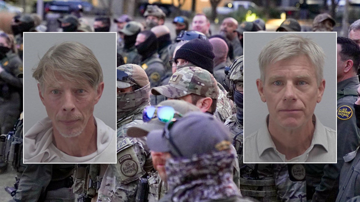 Mark and John Bennett and ICE agents in background