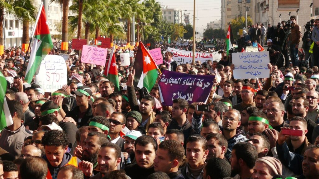 Muslim Brotherhood protestors take to the streets in Jordan.