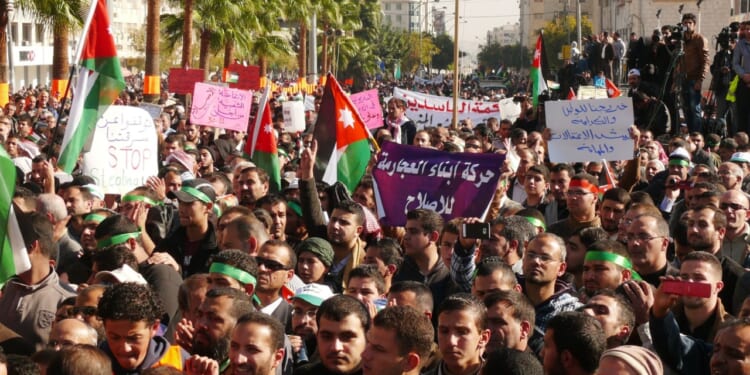 Muslim Brotherhood protestors take to the streets in Jordan.