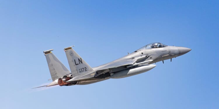 F-15C Eagle fighter jets of the 493rd Fighter Squadron “Grim Reapers” takes off from RAF Lakenheath deployed for multinational exercise Astral Knight 2021 in Europe.