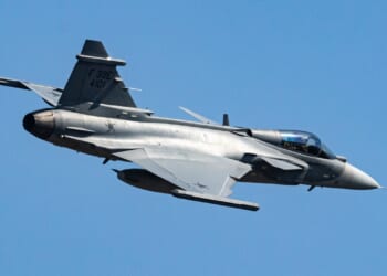 A Gripen fighter jet of the Brazilian Air Force.