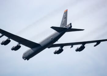 A B-52 Stratofortress in flight.