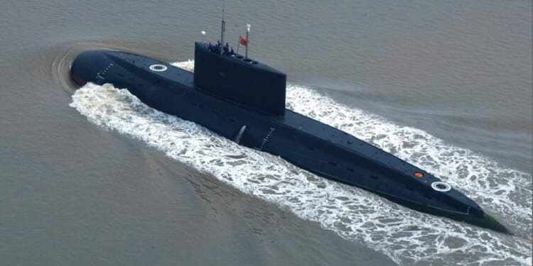 A Chinese submarine at sea.