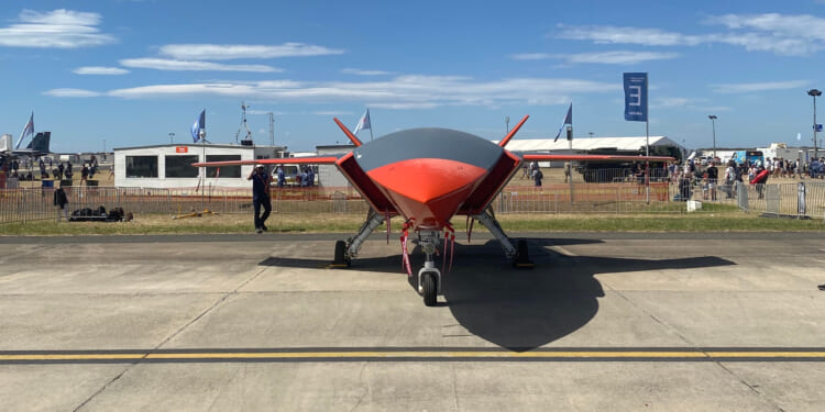 A front view of the Boeing MQ-28 Ghost Bat at the 2023 Avalon Airshow.