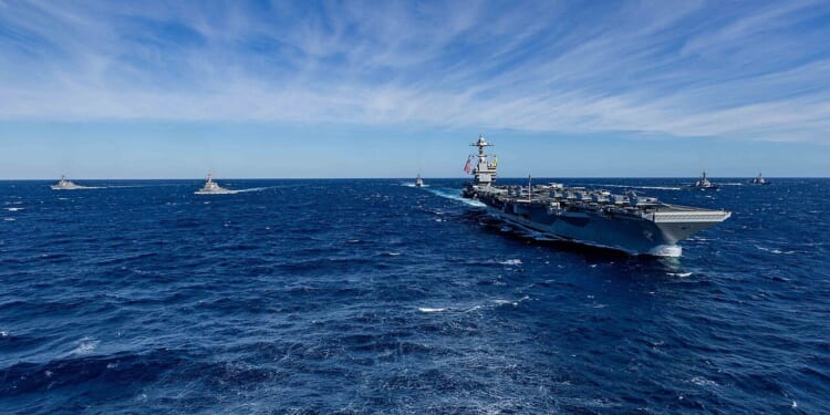 The USS Gerald R. Ford at sea.