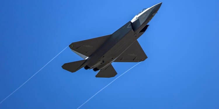 A Chinese fighter jet in flight.