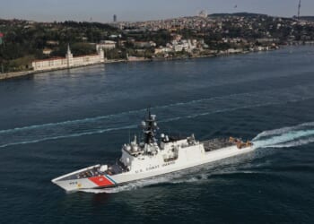 A US Coast Guard vessel at sail.
