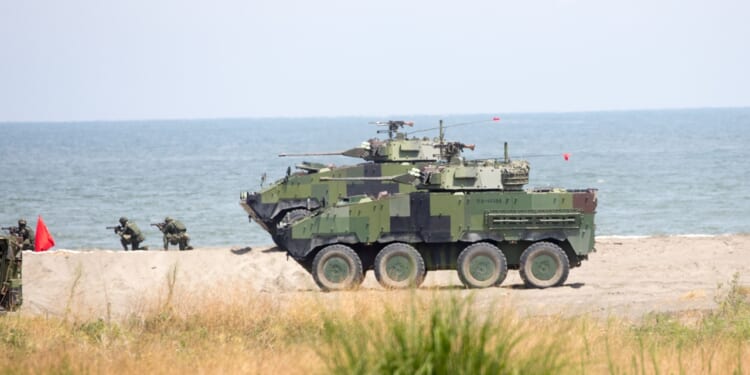 Taiwanese soldiers on a beach.