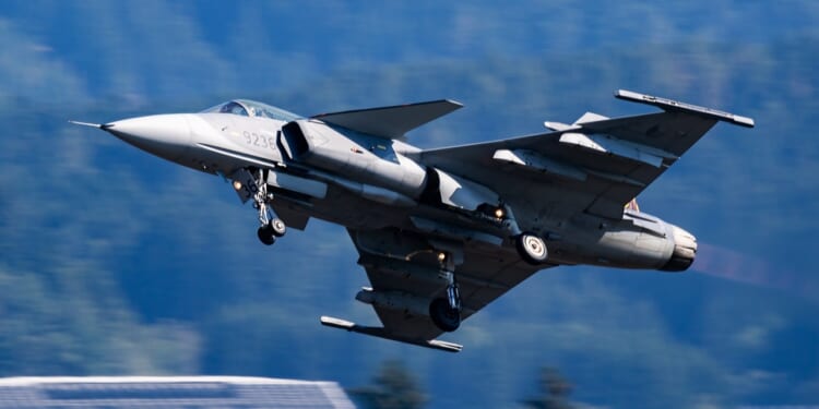 A JAS 39 Gripen in flight.