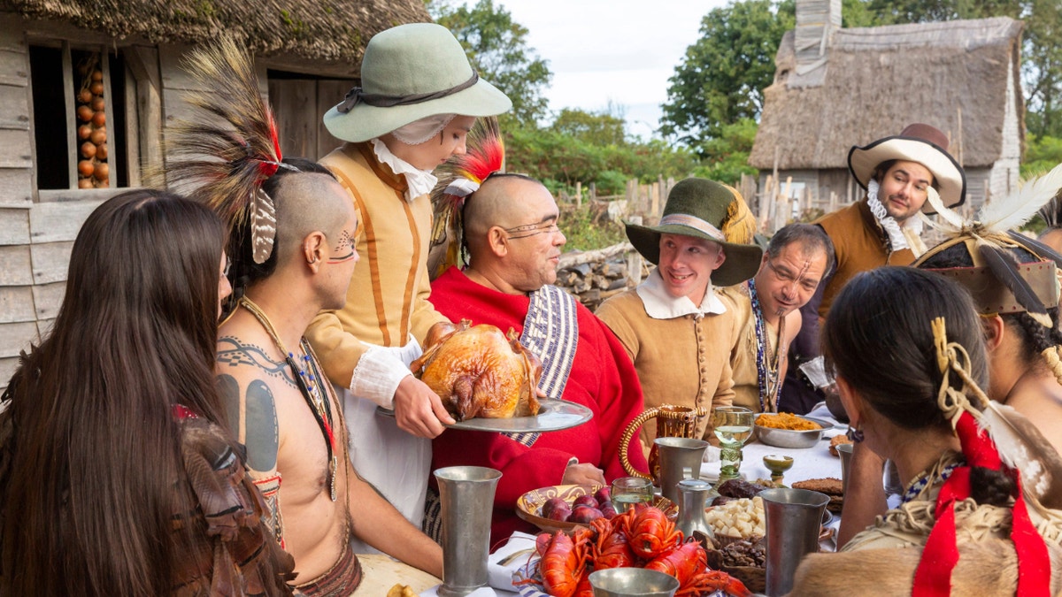 Pilgrims and Indians on Thanksgiving