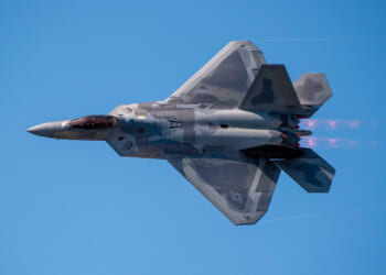 The United States Air Force F-22 Demo Team performs at the 2025 Naval Air Station (NAS) Oceana Air Show aboard NAS Oceana, Sept. 20, 2025.