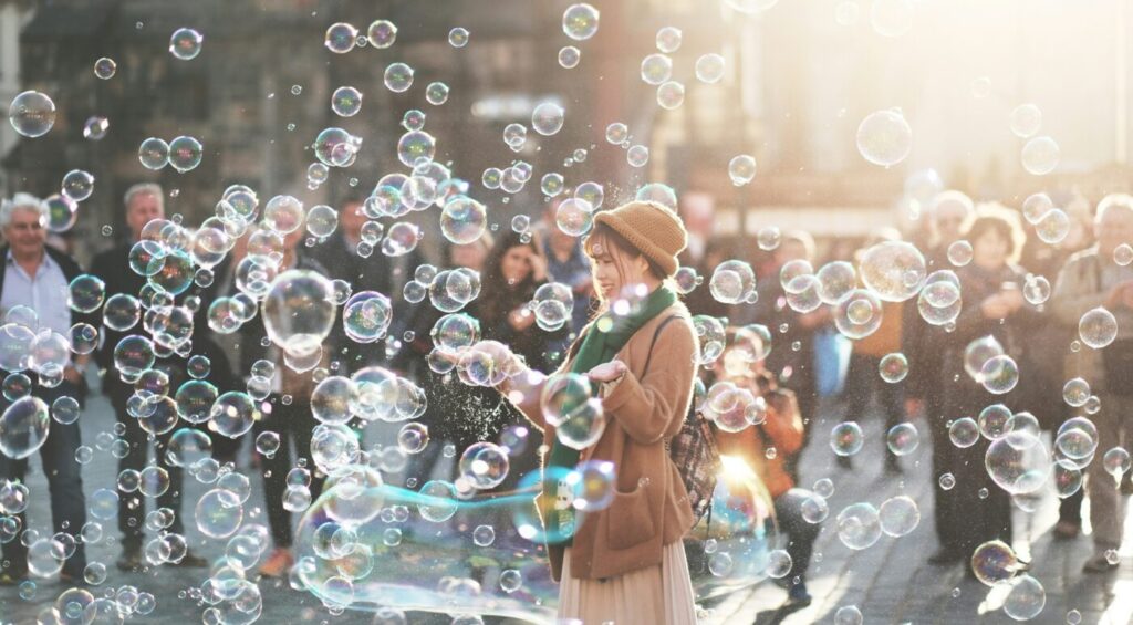 finding joy picture with bubbles