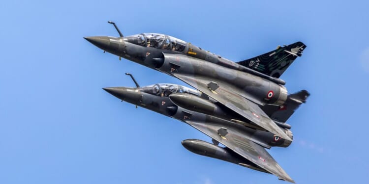 Dassault Mirage 2000D in flight during an airshow exercise at Gap Tallard, France.