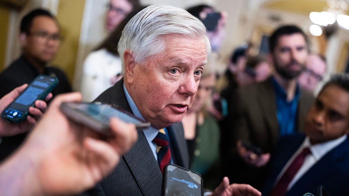 Sen. Lindsey Graham, R-S.C., speaks to reporters outside of the Senate chamber.