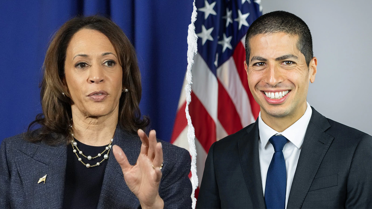 A split depicting Kamala Harris and Dan Koh