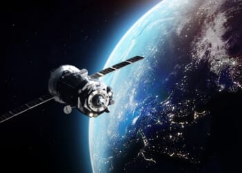 A satellite orbiting the Earth.