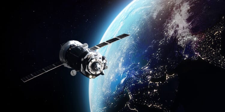 A satellite orbiting the Earth.