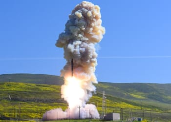 A GBI missile launched from a silo.