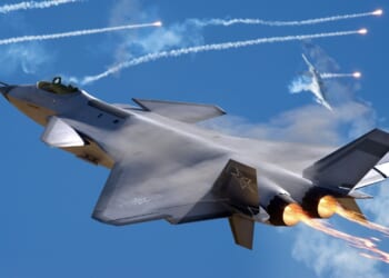 A Chinese Chengdu J-20 in flight.