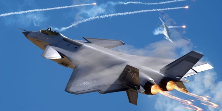 A Chinese Chengdu J-20 in flight.