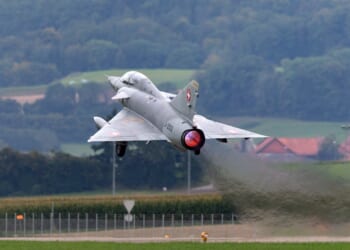 A Dassault Mirage III taking off.