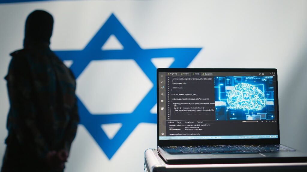 AI software on laptop used by state of Israel security services to prevent terrorism attacks.