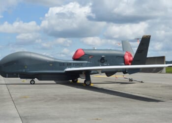 An RQ-4 drone at an airport.