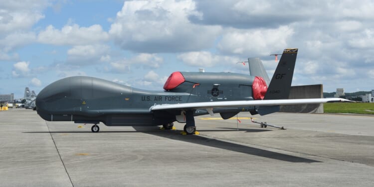 An RQ-4 drone at an airport.