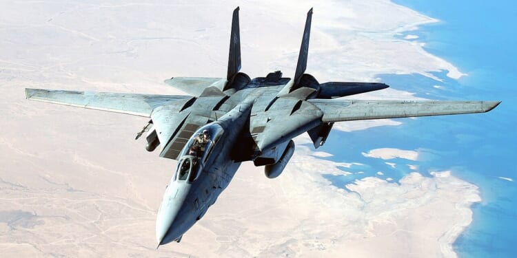 A US Navy F-14 Tomcat in flight.